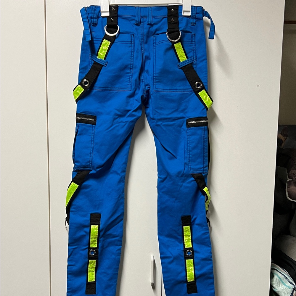 Tripp NYC Blue Cargo Pants with Neon and Black Accents - Picture 9 of 10